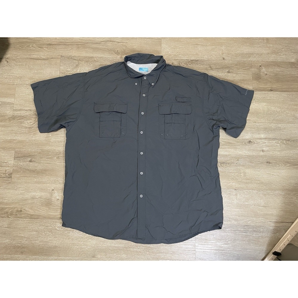 Tuna Button Down Fishing Shirt Men's Sz 3XL Gray Flap Utility Pockets Vented SS